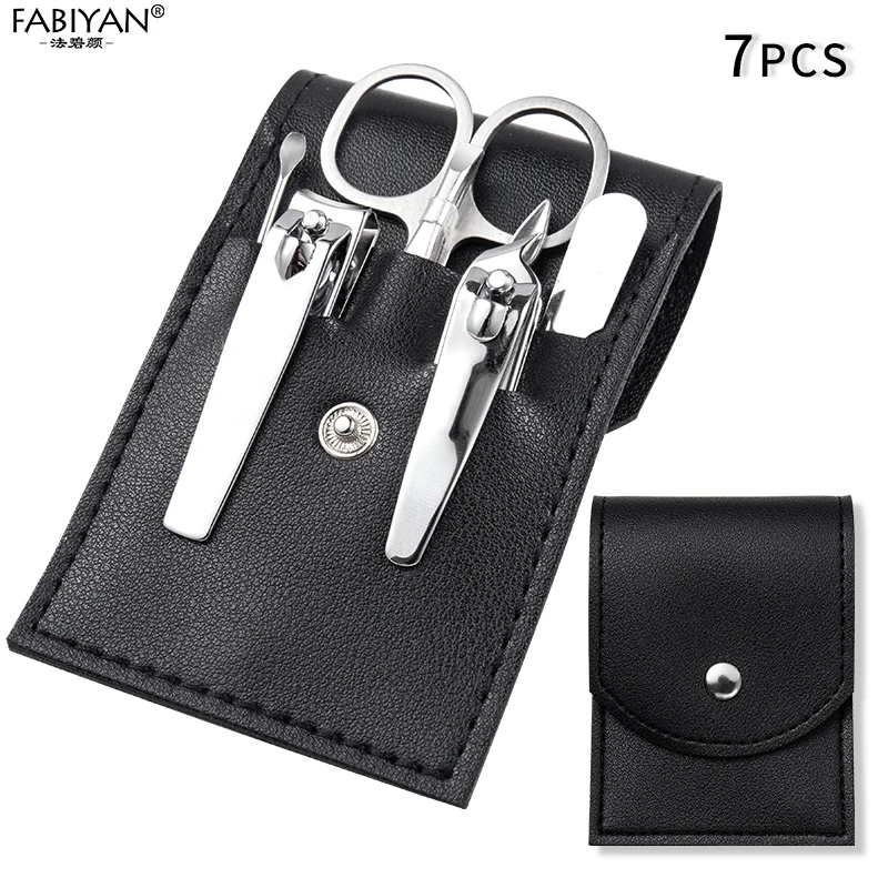 7 pz/set Manicure Set in acciaio inox Nail Art Clipper cuticola tronchesi forbice Grooming strumenti con borsa in pelle PU