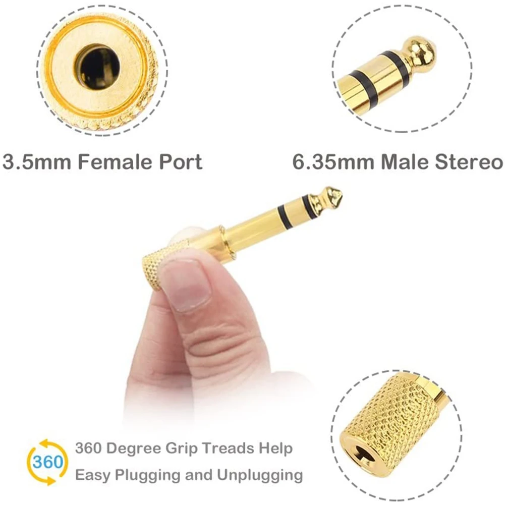 Quarter Inch Adapter, 6.35mm (1/4 Inch) Male to 3.5mm (1/8 Inch) Female Headphone Jack Plug, Gold 6 Pack-AA85