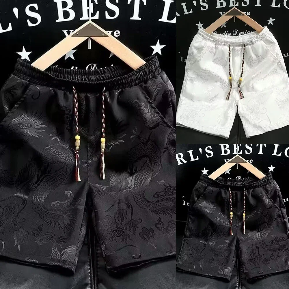 Breathable Shorts Breathable Casual Shorts M White Men Knee Shorts Loose Fit Pentagram Design Solid Pattern Summer Wear