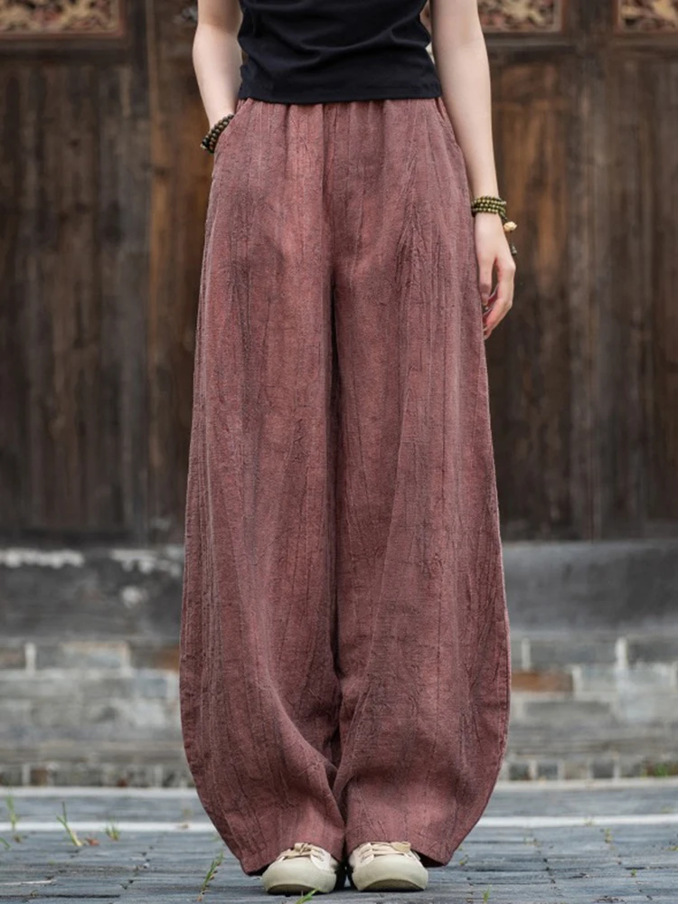 

Women New 2025 Spring Vintage Style Solid Color Loose Female Casual Trousers M569 High Quality Cotton Linen Bloomers Pants