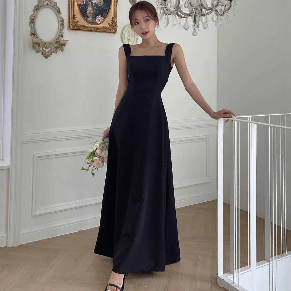 Sondr quadratischen Kragen Korea Abendkleid maßge schneiderte schwarze Hochzeit im Freien formelle Ballkleid Schlüssel loch zurück Abendkleid Braut