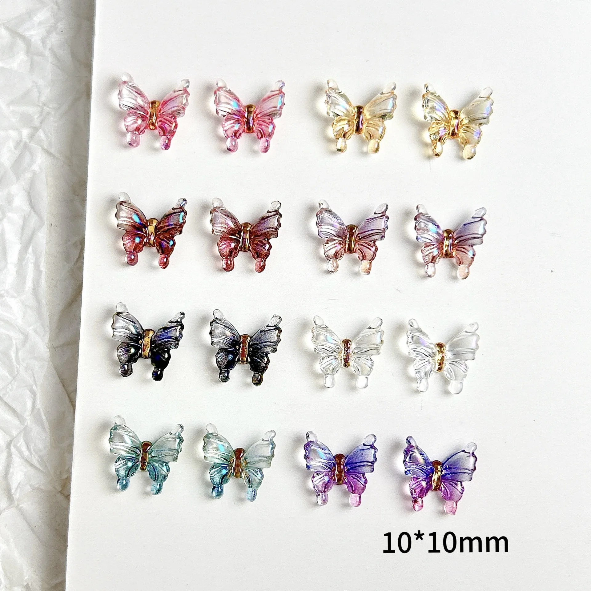30 Breloques Papillons Transparents Multicolores pour Ongles, Décorations 3D en Résine Brillante pour Nail Art et Bricolage