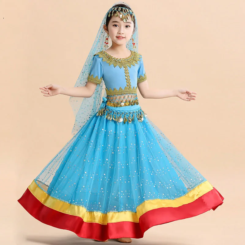 

Belly Dance Indian Costume Set Oriental Dance Sari Bollywood Children Performance Stage Outfit