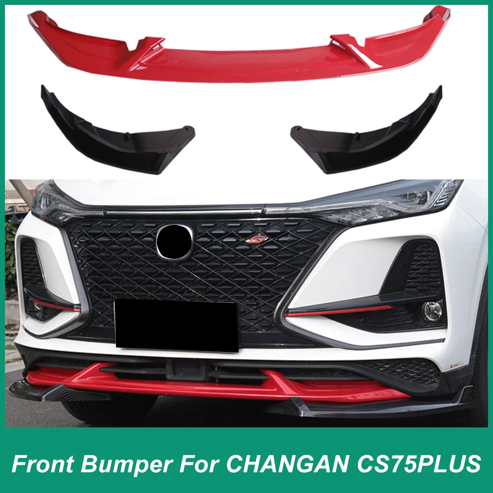 

For Changan CS75 PIUS 2020-2023 Front Bumper Diffuser Spoiler Splitter And Eflector Body Kit ABS Material Three Section Black