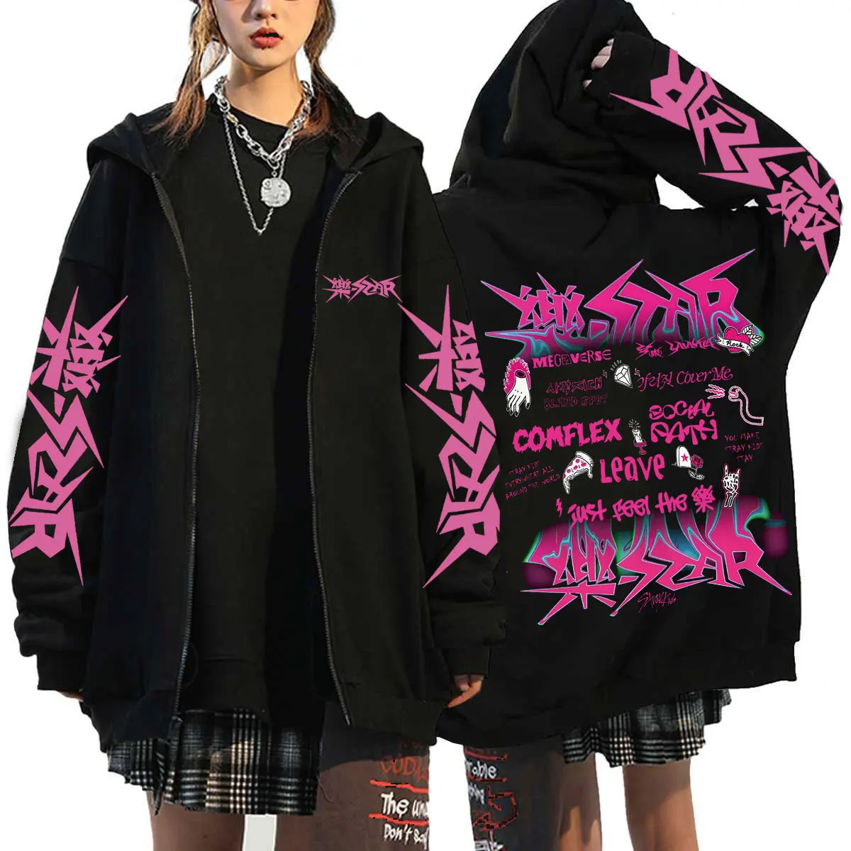 Straykids Hoodie For Men Long Sleeve Jacket Loose Casual Gothic Harajuku Streetwear Kpop Street Korean Style Classic Simple