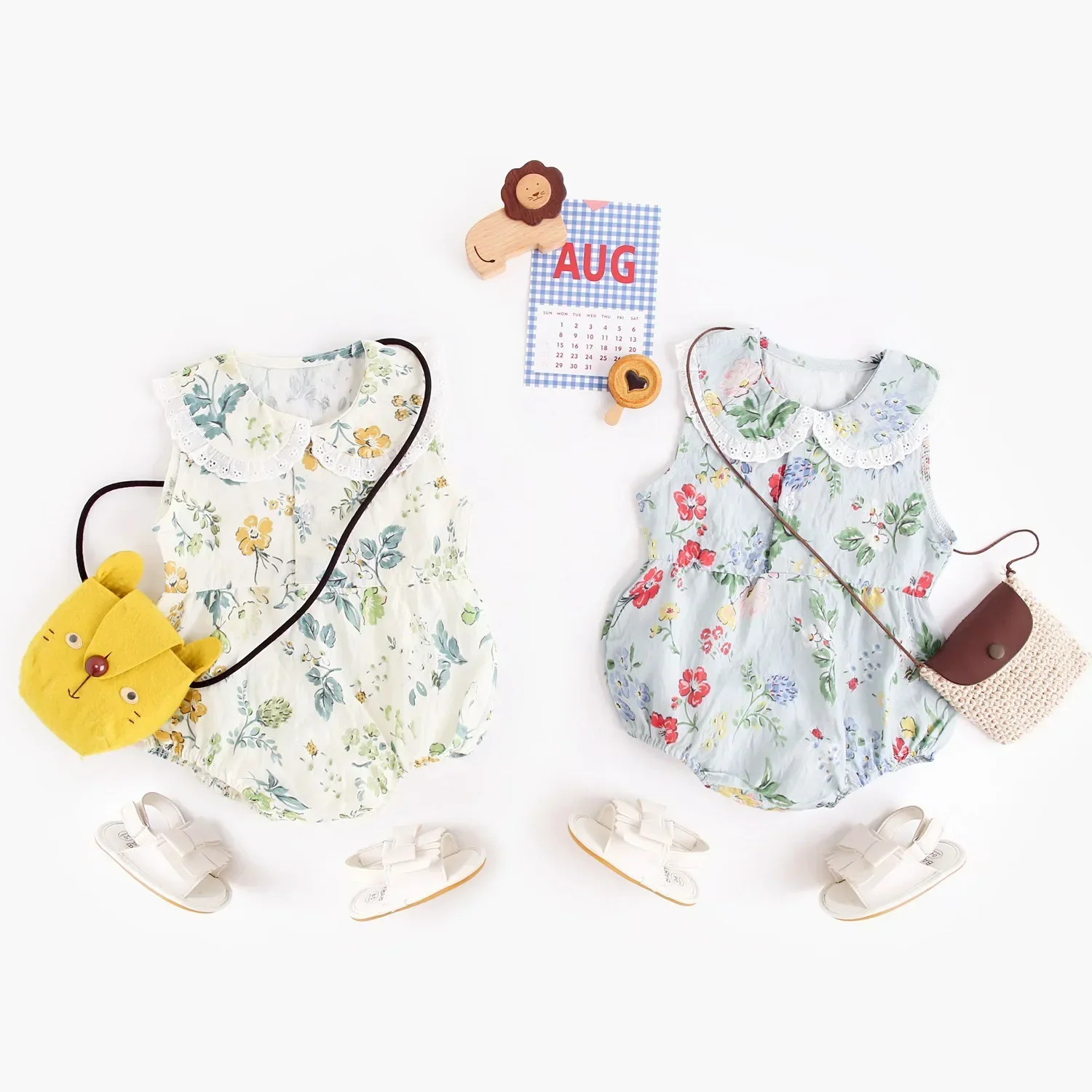 

Baby Girls Summer Korean Style Floral Lace - Trimmed Collar Romper - 0 - 24 Months Comfortable & Stylish Infant Outfit