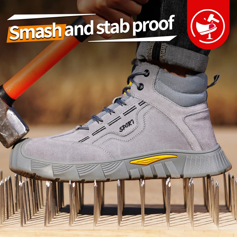 GUYISA Stivali Invernali Scarpe Antinfortunistiche da Uomo Puntale in Acciaio da Lavoro Grigio Taglia 37-47 Anti Smashing - Anti Piercing