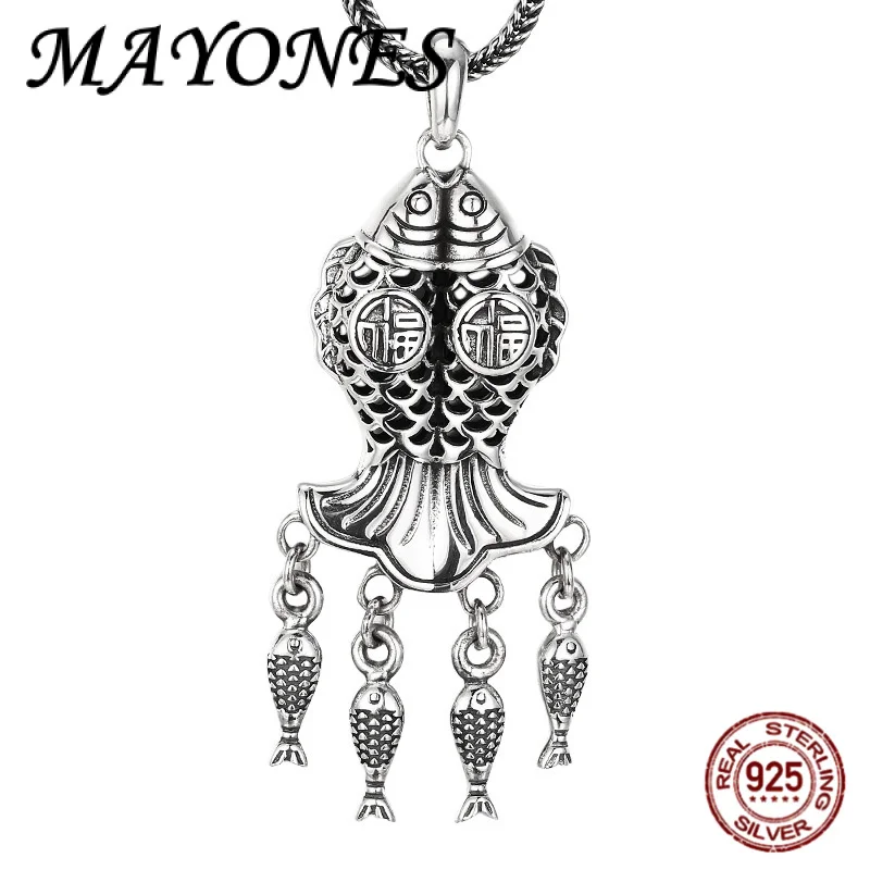 

Authentic 925 Sterling Silver Pendant Fashionable Pisces Lucky Character Tassel Pendant Women's Bohemian Jewelry