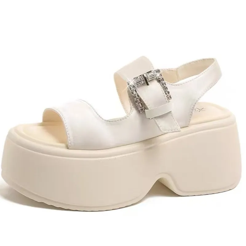 

Лето 202, массивные сандалии, женские шлепанцы на танкетке, кожаные повседневные женские пляжные шлепанцы на высоком каблуке 8 см, пляжные шлепанцы на толстой подошве