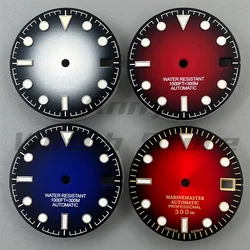 29mm red ashen blue watch dial green luminous dial fit NH35 NH36 movement
