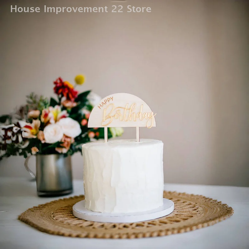 1pcs Half Circle Simple Letter Style Happy Birthday Cake Dessert Plugin Birthday Party DIY Decoration