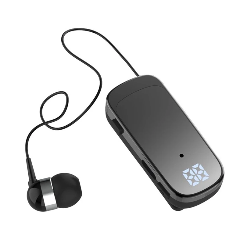 K65 Tie-Clip Retractable Wired Bluetooth Headset In-Ear Digital Display Long-Life Business Single-Ear Headset