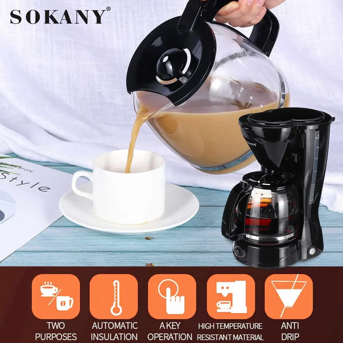 12 Cups Coffee Machine Mini Automatic Dripping Home Office Coffee Maker Multi-function Brew Tea Coffee home appliances