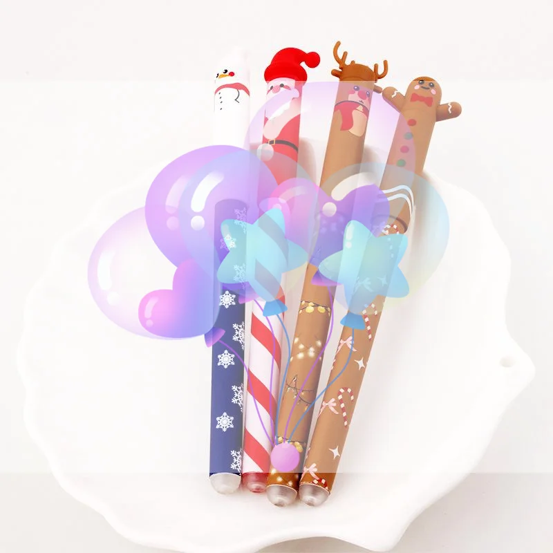 4 قطعة عيد الميلاد تحت عنوان قابل للمسح هلام القلم لطيف سانتا كلوز ثلج الأيائل الزنجبيل رجل 4 ألوان أقلام طالب القرطاسية هدية #1