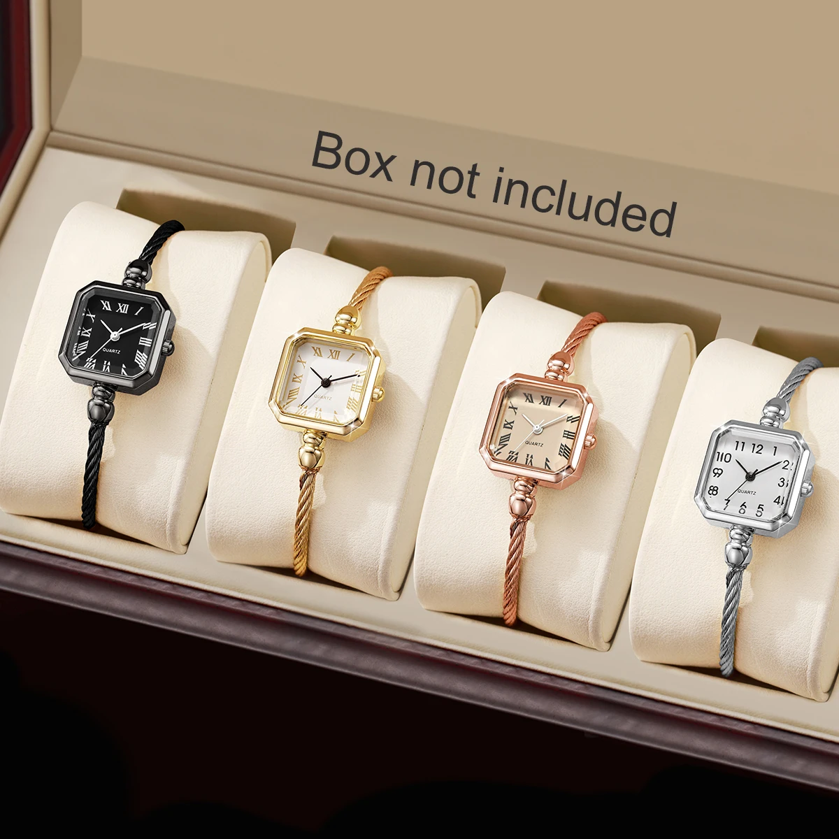 1/4PCS Fashion Square Roma Dial Women Quartz Watch Elegant Bracelet Strap Wristwatch Reloj Mujer Girls Clock Gift (Without Box)