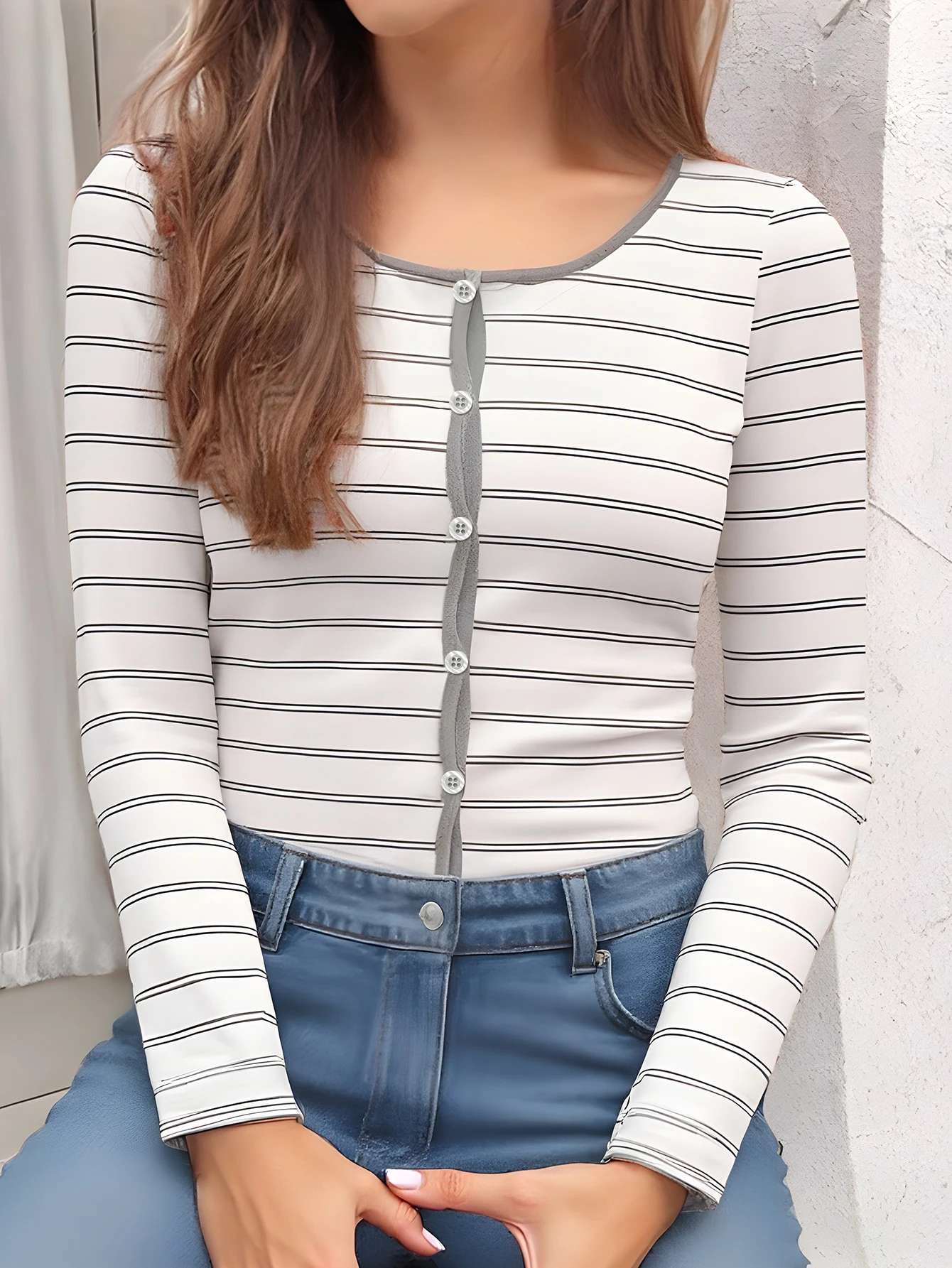 Casual Long Sleeve Cardigan Spring Dress Autumn Round Neck Straight Tube Sleeve Fit Style Women's Open Front Knitwear