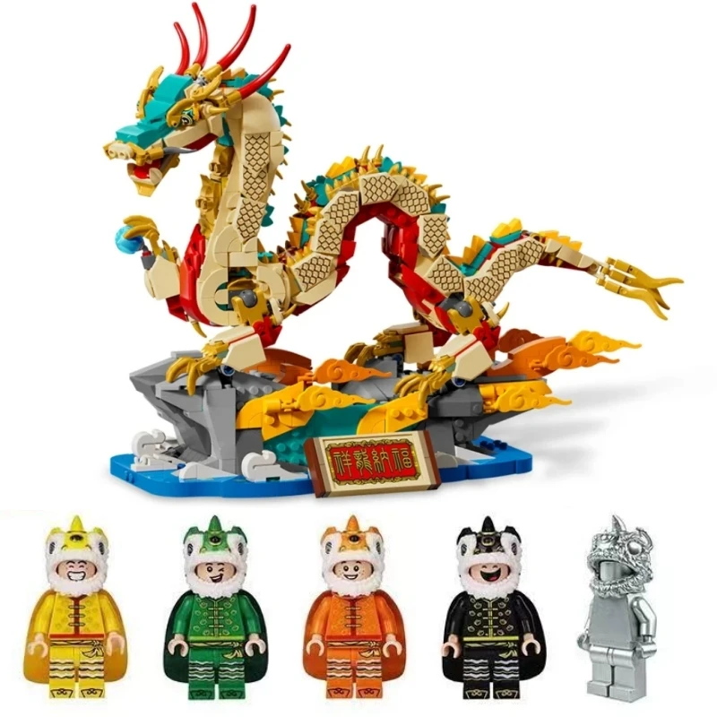 New Ancient Auspicious Chinese Dragon Model Building Blocks Advanced Building Set Model Dragon Year For Adults Bricks Toys Gifts