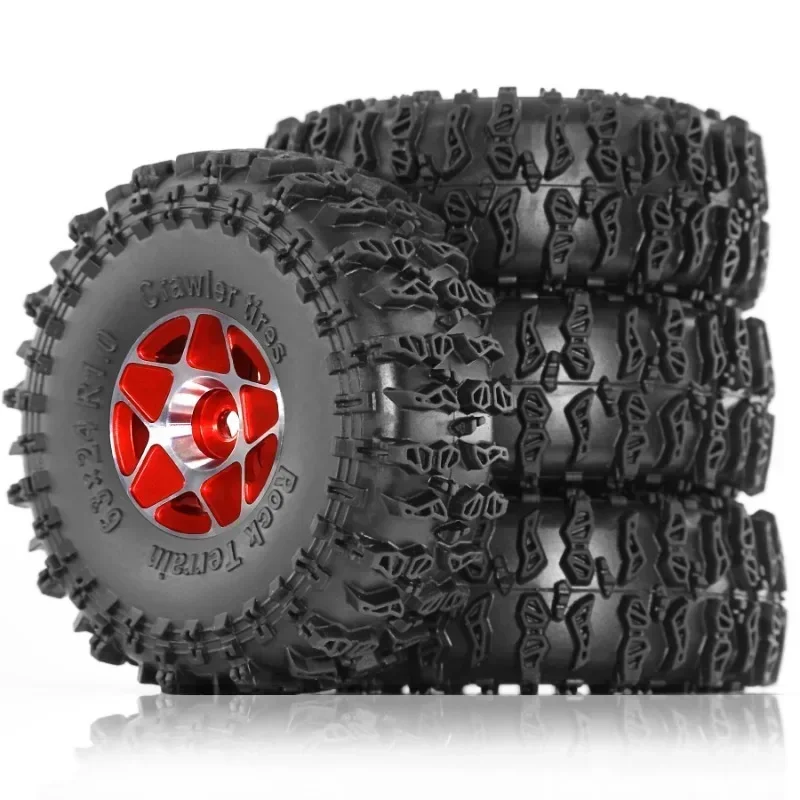 

4pcs 63mm Metal 1" Beadlock Wheel Rim Rubber Tire Set for 1/18 1/24 RC Crawler Axial SCX24 AX24 TRX4M FCX24 Upgrade Parts