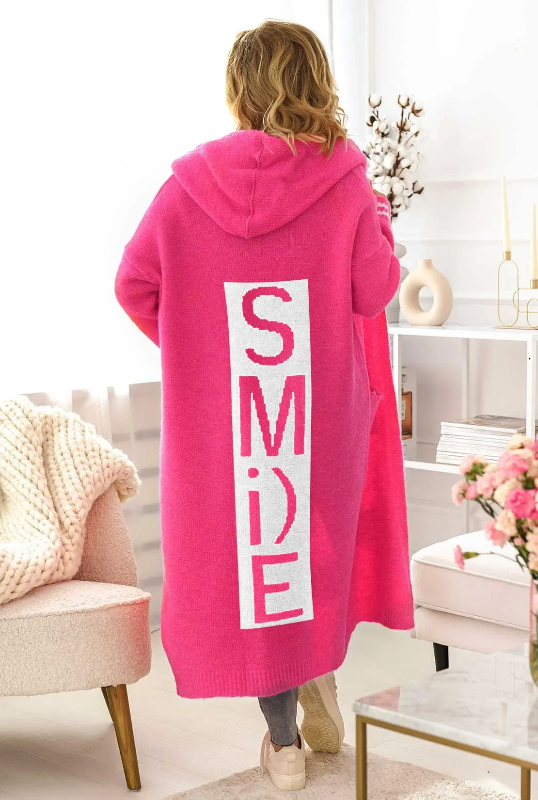 Letter Hooded Cardigan Knit Sweater Women Spring Autumn Winter Maxi Soft Spring Loose Coat Long Knitted Jacket Cardigan Jumpers