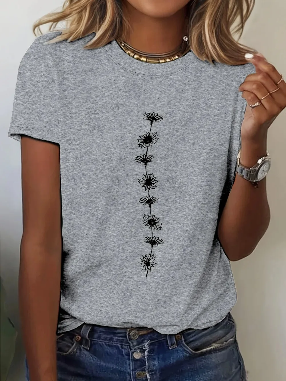 Damen Casual T-Shirt mit Sonnenblumen-Print, Kurzarm, Rundhalsausschnitt, Perfekt für Sommer, Casual Mode, Harajuku, Kawaii, Y2K Kleidung – Detail 8