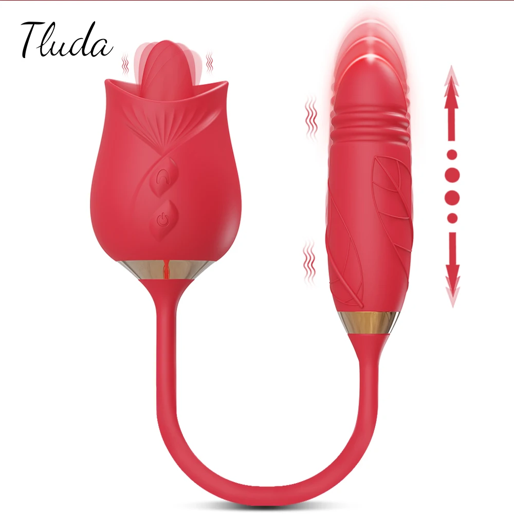 2 In 1 Tongue Licking Vibrator for Women Clitoris Nipples Stimulator Female Masturbator with Thrusting Vagina Vibrator Sex Toy