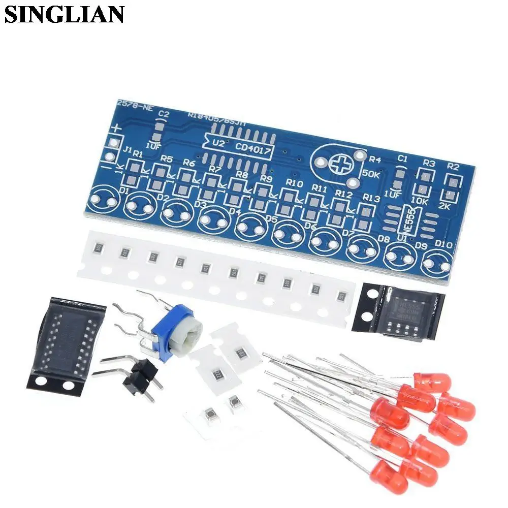 Kits electrónicos inteligentes NE555 + CD4017, módulo de luz LED que fluye el agua, Kit DIY
