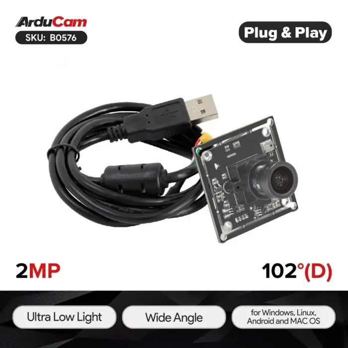 ArduCam B0576 102°(D) 2.4MP IMX662 Ultra Low Light USB2 UVC Camera Plug & Play
