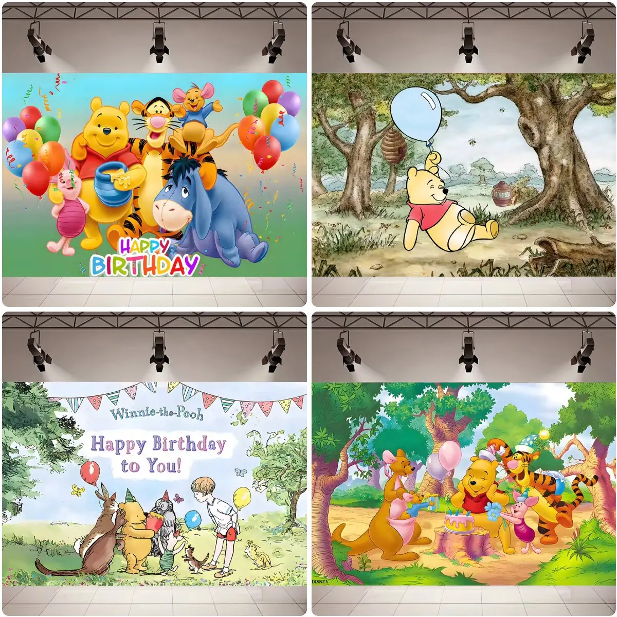 Niedlicher Hintergrund mit Winnie Puuh-Motiv für Kinder, 1. Geburtstag, Party, Babyparty, Dekor, Banner, Studio, Porträtfotografie, Hintergrund