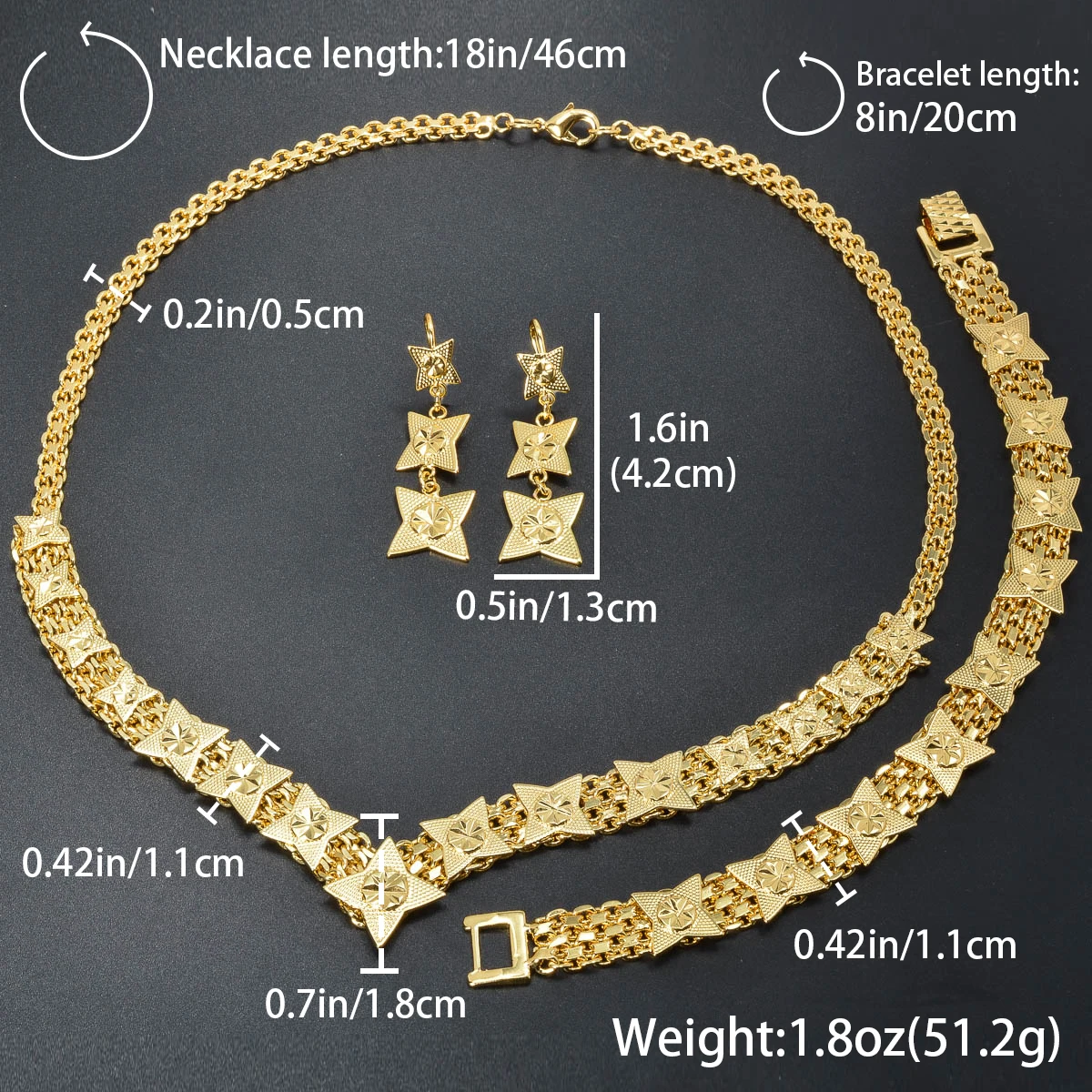 Luxury Star v Chain Jewelry Sets for Women Wedding Party Necklace 18k Gold Plated Ladies Drop Earring Friends Cuff Bracelet Gift