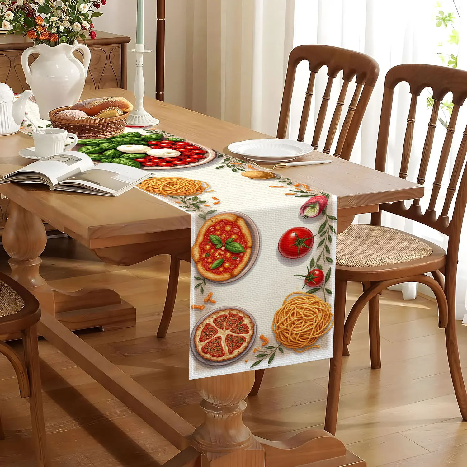 قطعة واحدة من مفرش الطاولة الإيطالي ذو الطابع الغذائي والبيتزا والمعكرونة والطماطم وأنماط الطعام الإيطالية الأخرى، مناسبة للحفلات ذات الطابع الطعام الإيطالي، وديكورات المطاعم الإيطالية، وعروض استوديو المواد الغذائية، وحفلات الزوايا المبتكرة #4