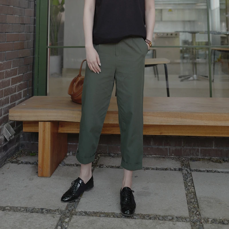 

Fauves Casual Harlan Pants Mid-Waist Cone ape Slimming Women Summer Cotton 00% Commute Sle Simple Long Pants