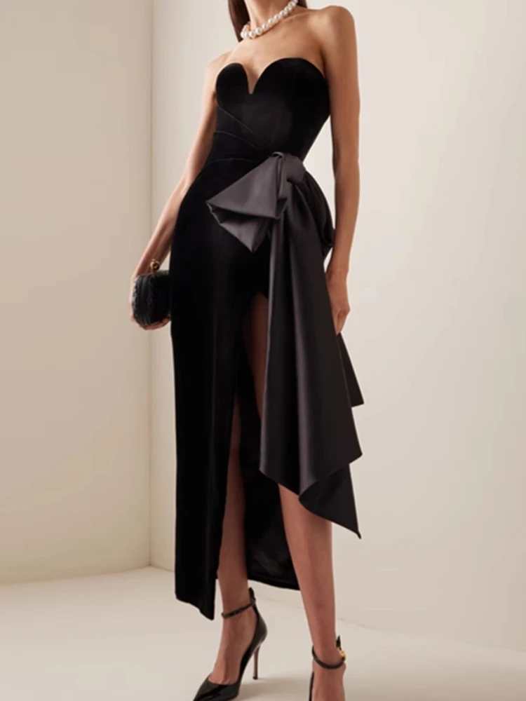 

Female Fashion Temperament Evening Dresses Breast Wrap Sleeveless Backless High Waist Spliced Folds Elegant Dress For Women