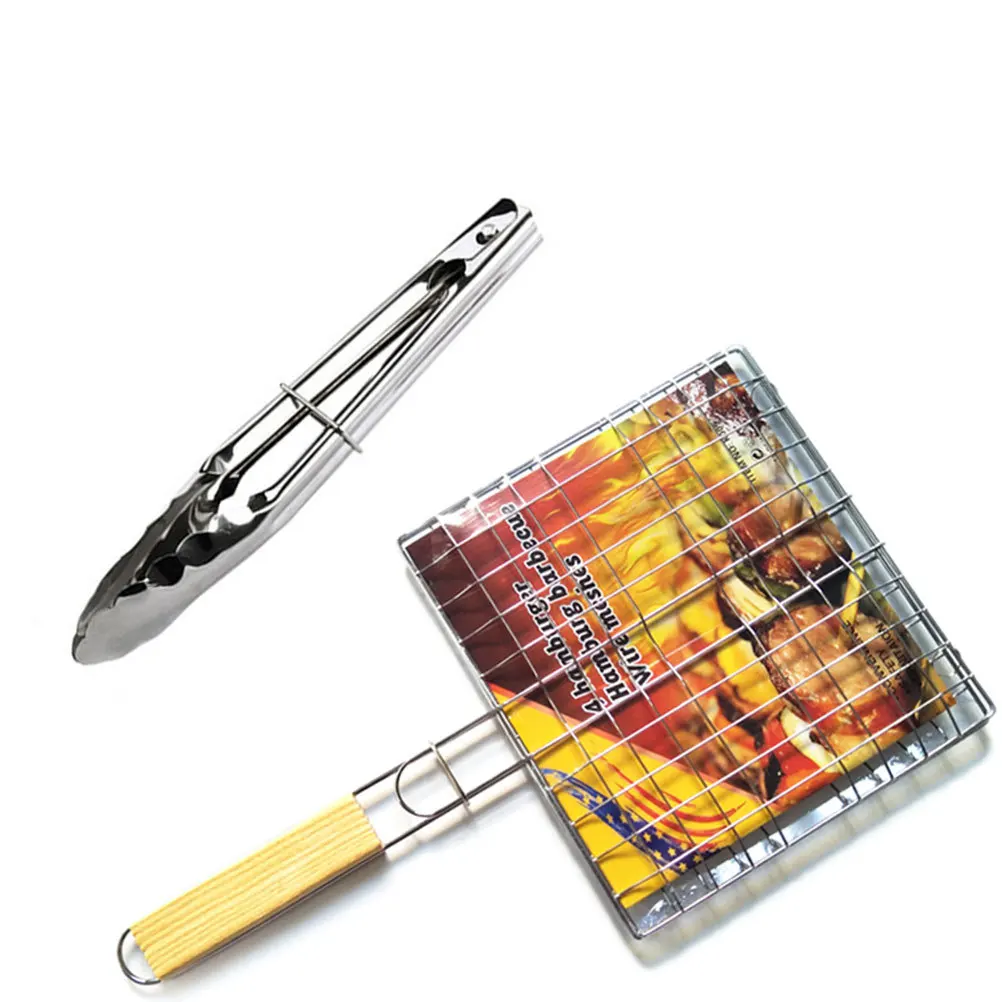 

2Pcs Premium Iron Bbq Clips Reliable Performance Outdoor Cooking Racks for Fish Chicken Oysters Grilling Silver