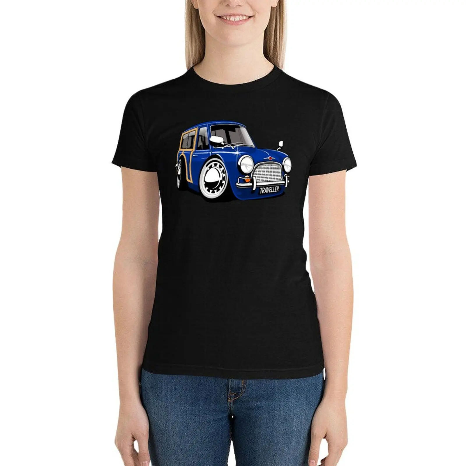 Classic Morris Mini Traveller caricature blue T-Shirt tees blanks t-shirt dress for Women graphic