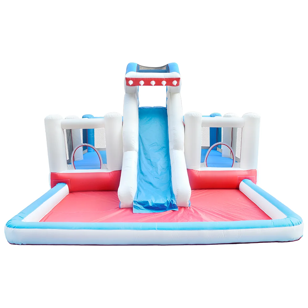 Shark White Net Wide Space Swimming Pool Backyard Huge Game Inflatable Water Slide Inflatable Castle Jumping Castle