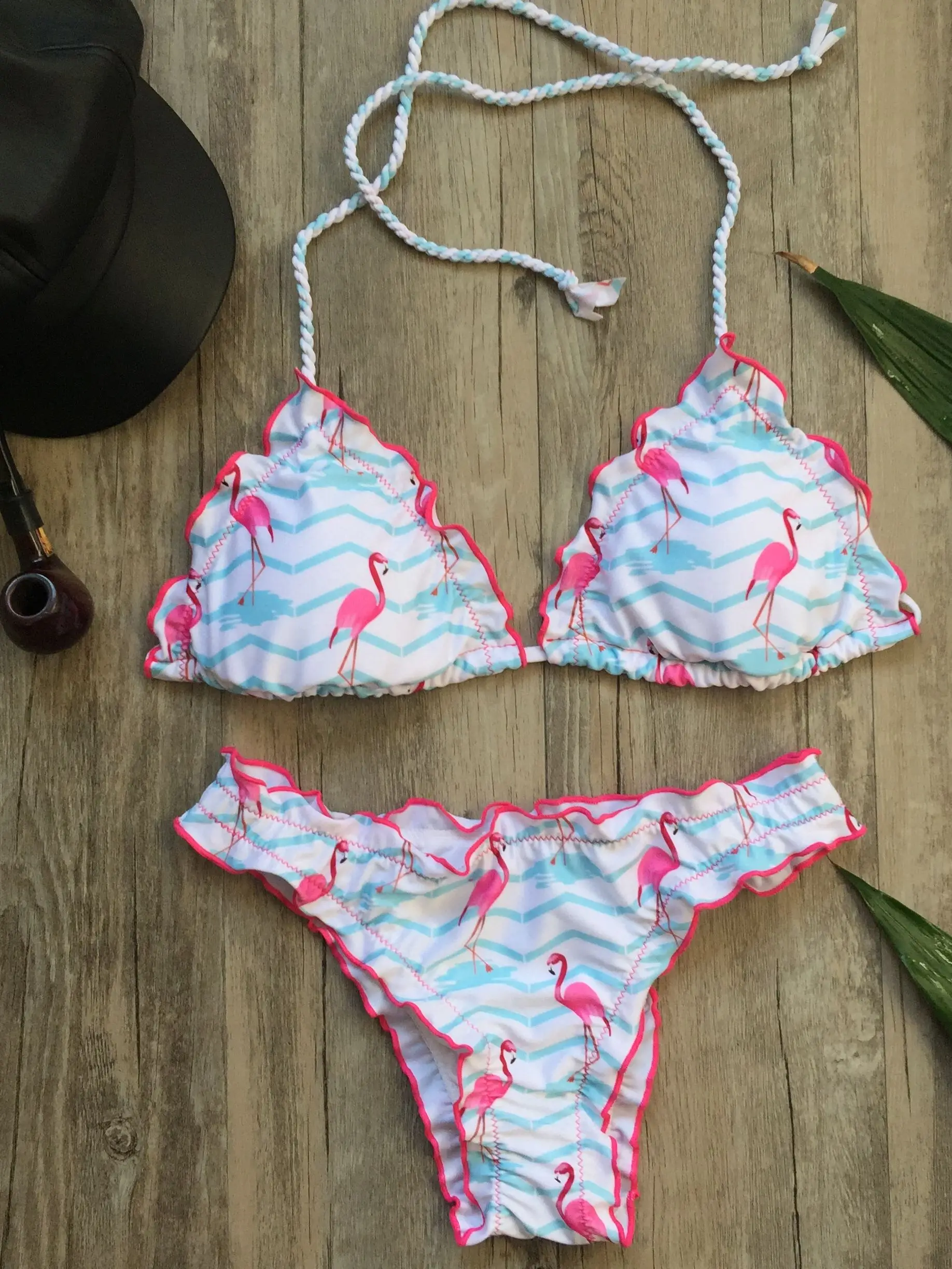 Maillot de bain brésilien imprimé flamant rose, bikini ananas, push-up, monokini sexy, vêtements de plage, nouvelle collection 2018