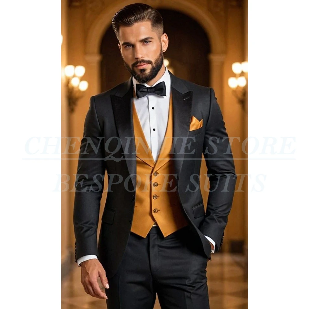 

Slim Fit Men's Suits High Quality Single Breasted Peak Lapel 3 Piece Jacket Pants Vest Male Clothing for Wedding Costume Homme
