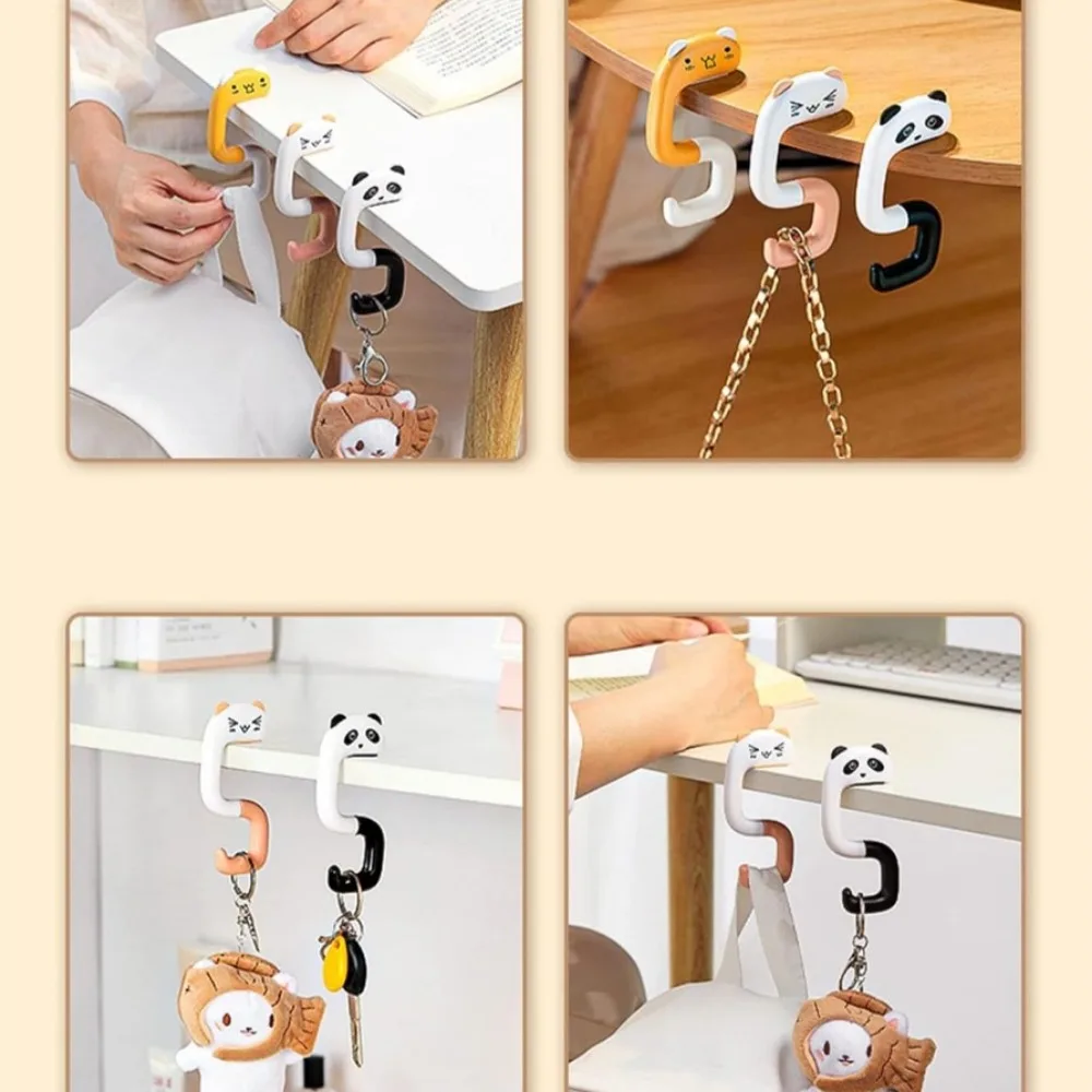 Strong Load-Bearing Desktop Bag Hook Table-Side Non-Slip Schoolbag Key Hanger Hook Foldable Cartoon Animal Hooks