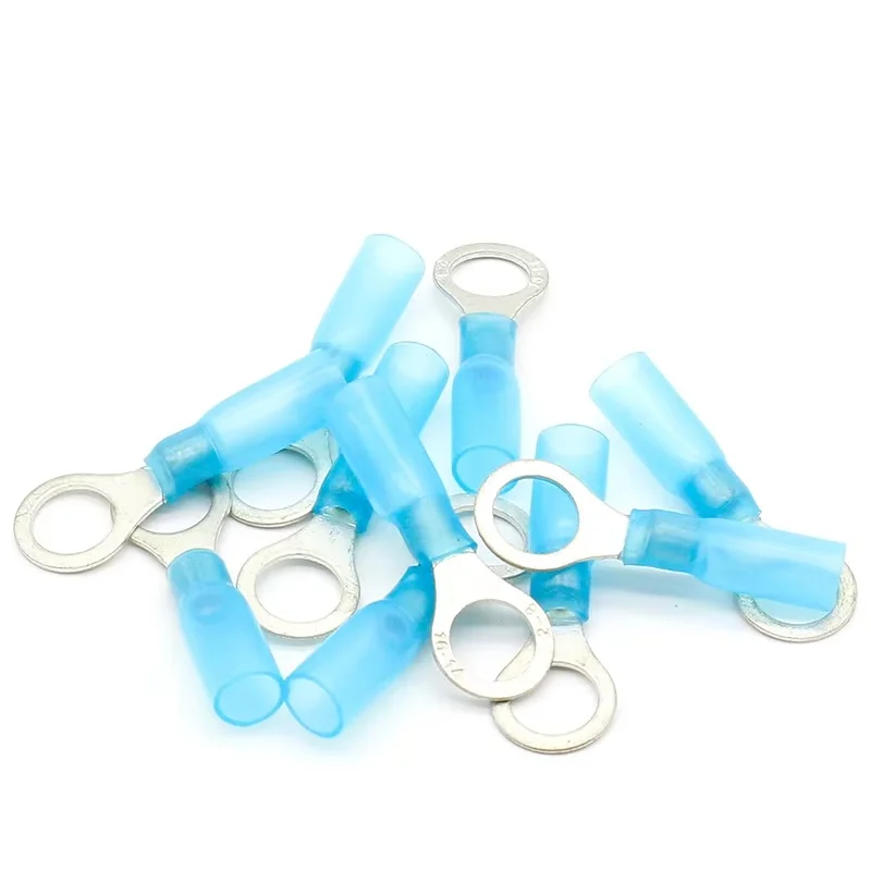 50pcs Heat shrink terminal RV2-8 blue ring insulated wire connector crimping terminal cable connector waterproof