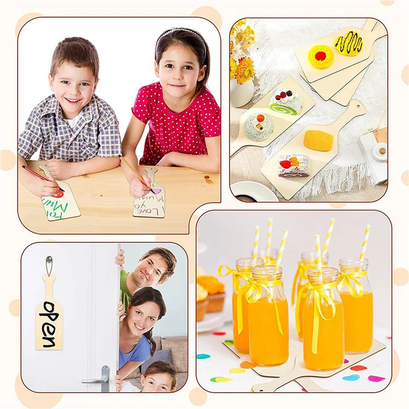 ABAH-36Pcs Blank Mini Wooden Cutting Boards With Handle Small Cutting Board DIY Home Kitchen Cooking Vegetable Decor A