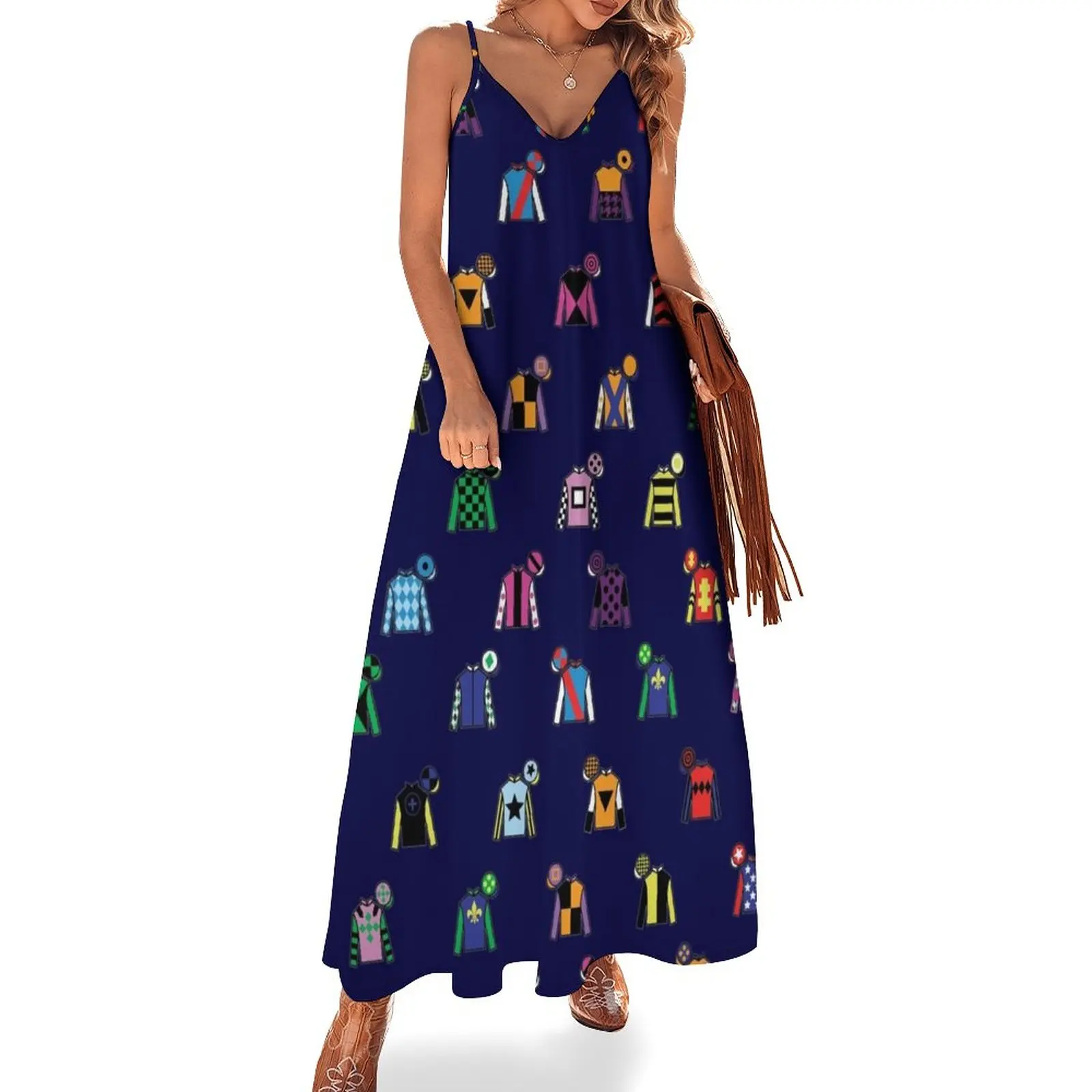 Horse Racing Colorful Jockey Silk Print Sleeveless Dress clothes Long dress