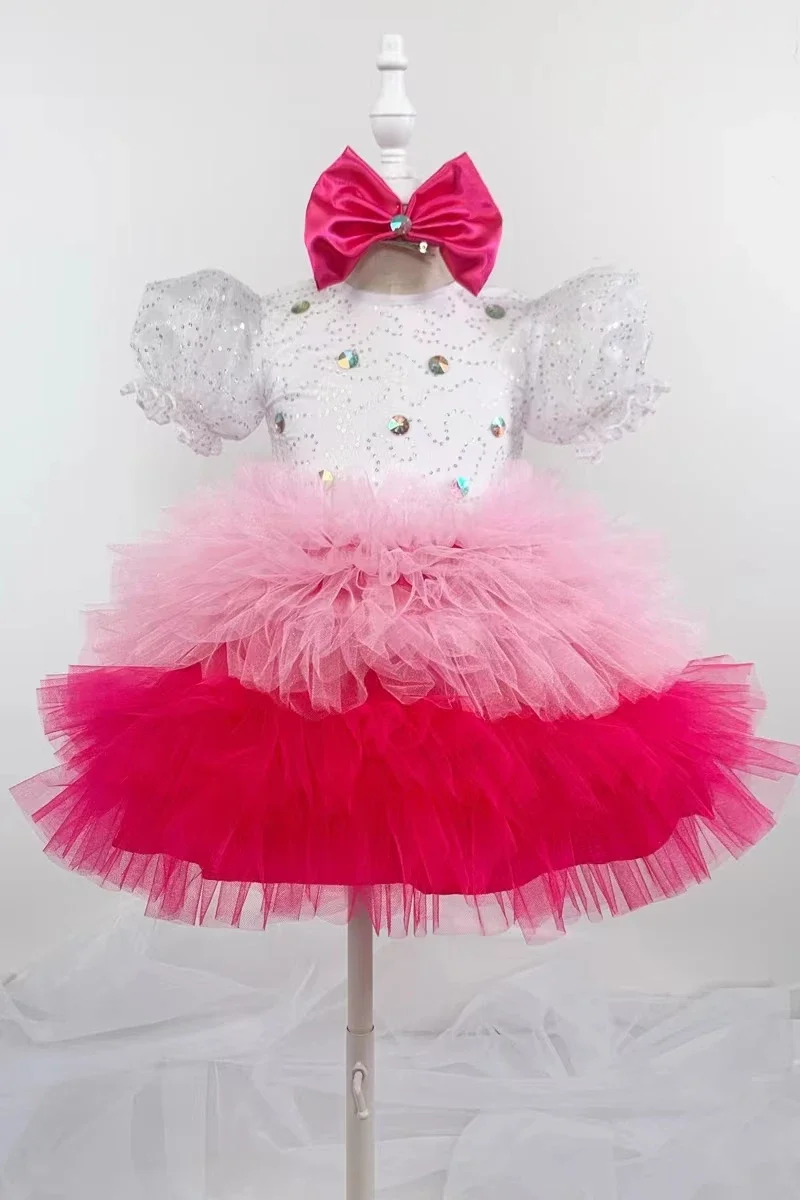 Abbigliamento da sala da ballo per bambini Tulle con paillettes torta da sera Tutu abito da ballo per bambini abito da ballo moderno per bambini