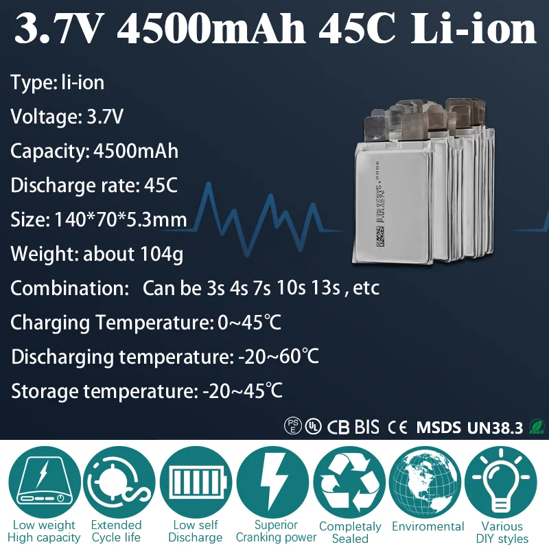 ソーラーストレージシステム用の高速リチウムイオンバッテリーセル、キャンピングカー用のDIYパワーパック、あらゆるデバイスの過充電、3.7v、4500mah、45c