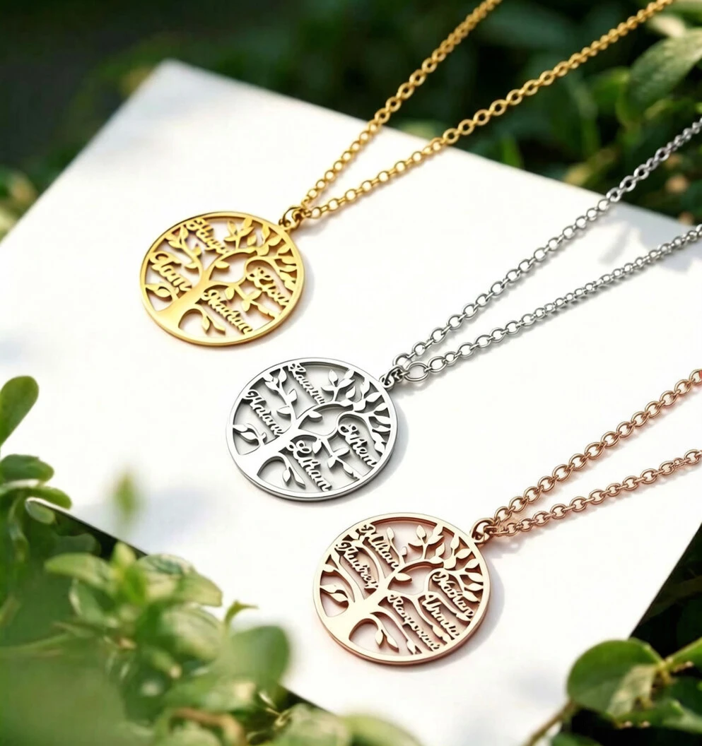 

Custom Family Tree Necklace 1-9 Names Stainless Steel Pendant Nameplate Jewelry for Women Men Wedding Anniversary Birthday