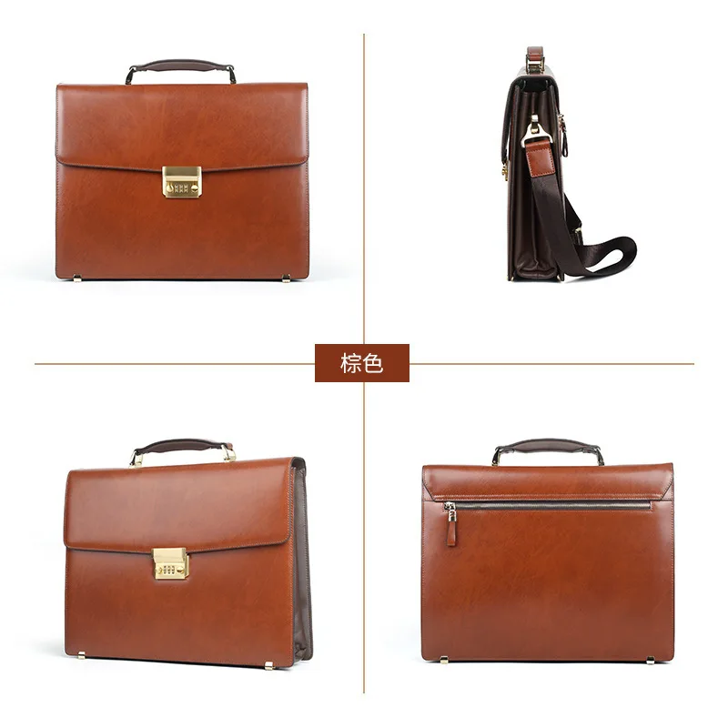 Genuine Messenger Leather Laptop Luxury Men Bag Bags Handbag Password Lock Computer Bag Large Capacity Business Men's Briefcase