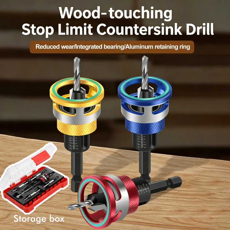 

3/5pcs Countersink Drill with Depth Stop M2 Pre-Drill with Ball Bearing 1/4 Inch Hex Shank Precise Countersink Wood with Heads