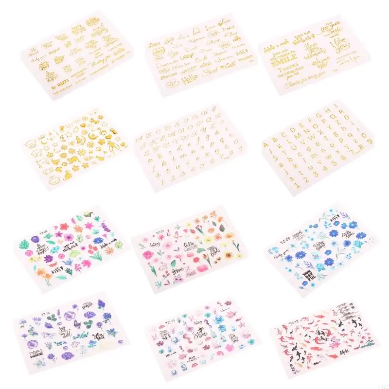 R3MC Flower Leaves Metal Stickers English Plastic Stickers Epoxy Stickers