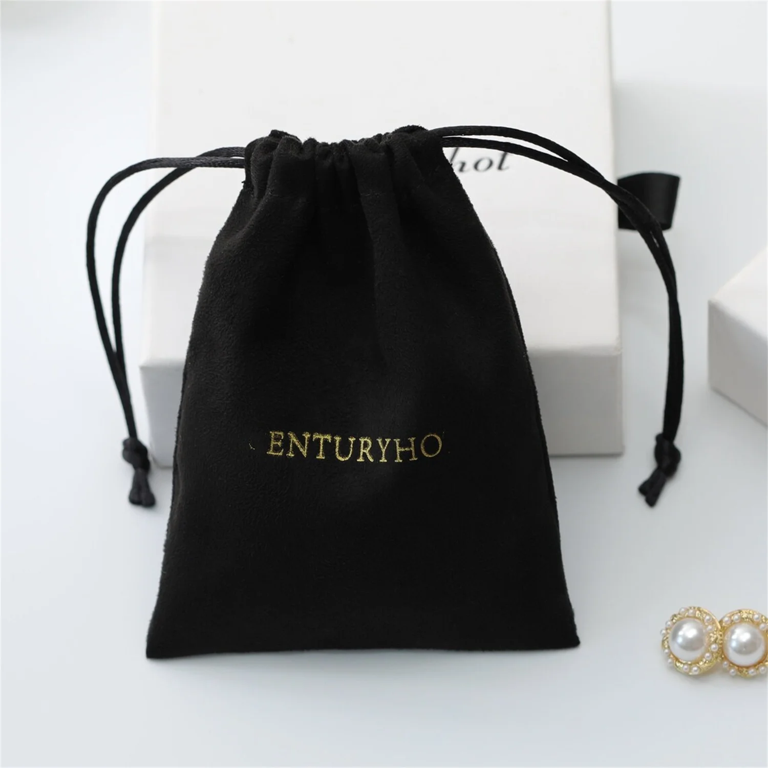 

1 black drawstring custom logo jewelry bag necklace bag custom bag small bag earrings packaging bag suede