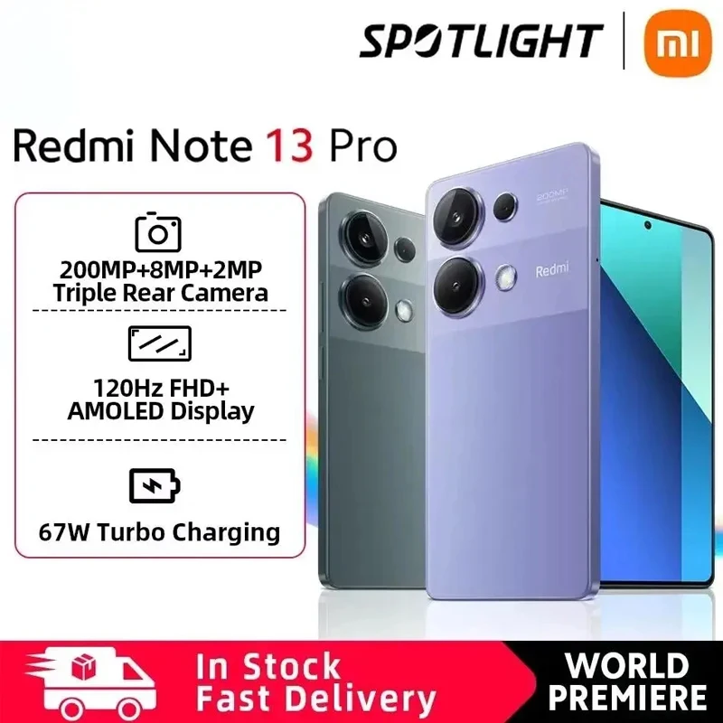 [World Premiere] Global Version Xiaomi Redmi Note 13 Pro 4G 200MP OIS Camera 67W Helio G99 Ultra Smartphone 5 NFC 120Hz AMOLED