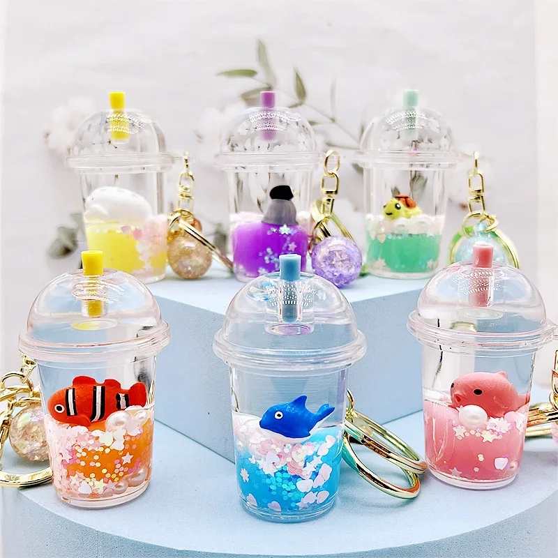 Acrylic Milk Bottle Milky Tea Cup Keychain Animal Floating Accessories Student Schoolbag Car Small Pendant